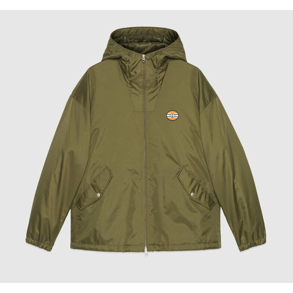 NWT Gucci Lightweight Canvas Hooded Zipper Jacket In Olive Green Size 50 - Picture 1 of 16